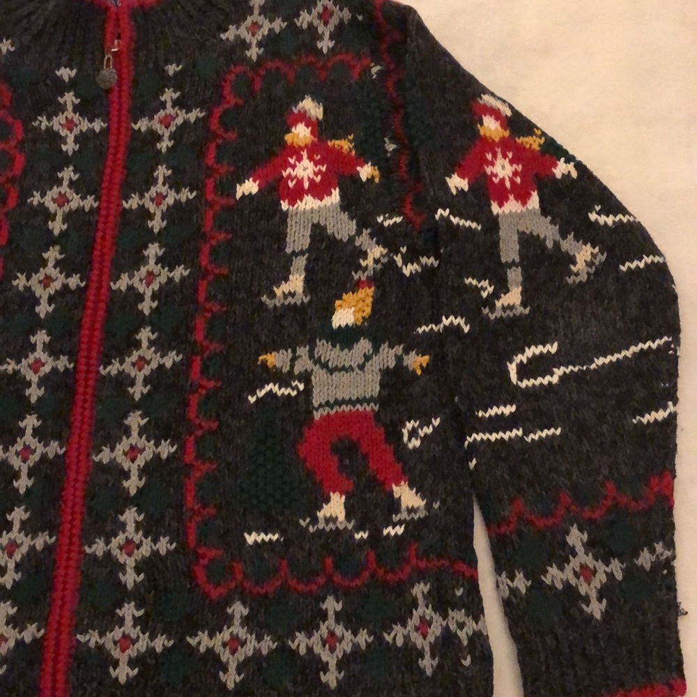 Eagle’s Eye Ice Skating Vintage Christmas Sweater Zip Front Womens Size Medium - Picture 4 of 15